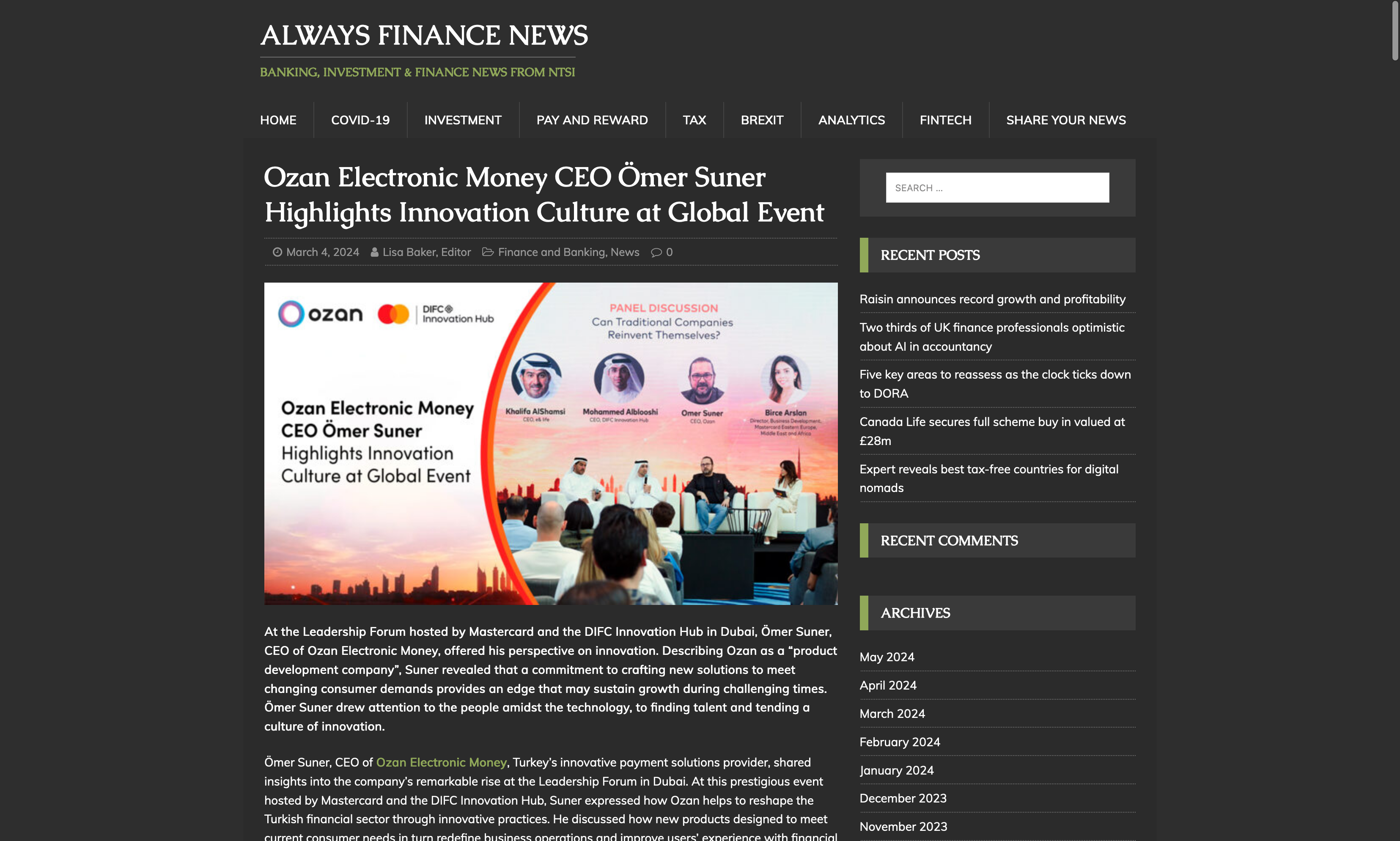 Ozan Electronic Money CEO Ömer Suner Highlights Innovation Culture at Global Event - Always Finance News_t