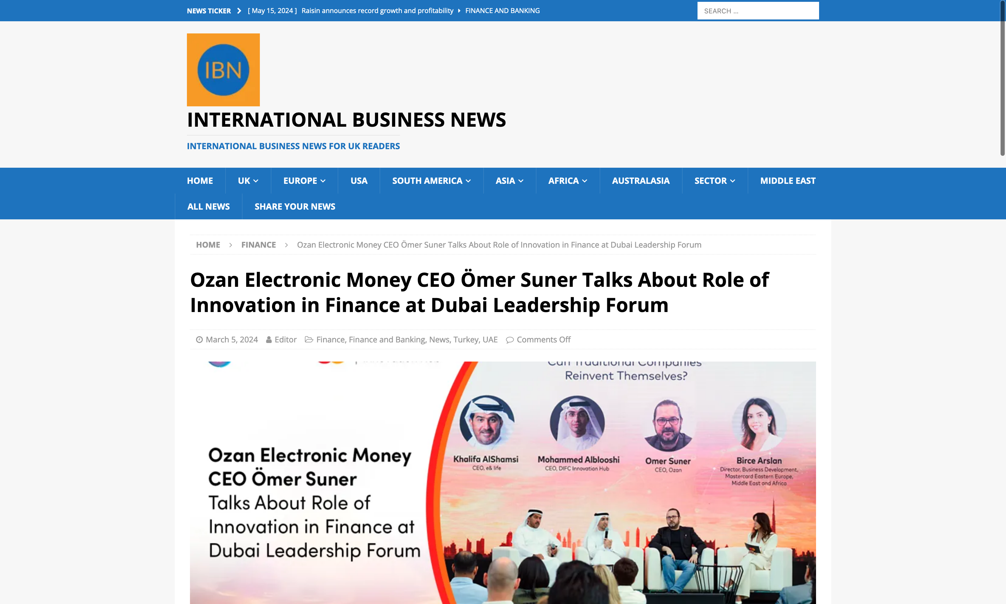 International Business News - Ömer Suner, Ozan Elektronik Para